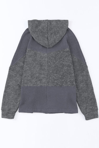 Gray Waffle Patchwork Vintage Washed Hooded Jacket