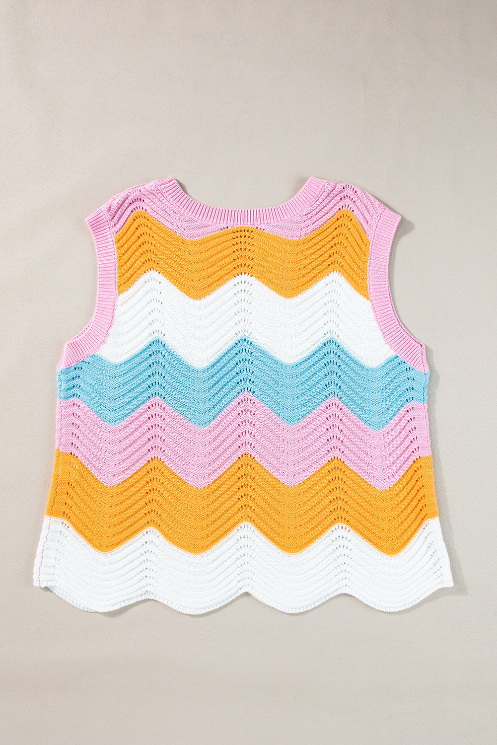 Multicolour Striped Colorblock Scalloped Hem Knitted Vest