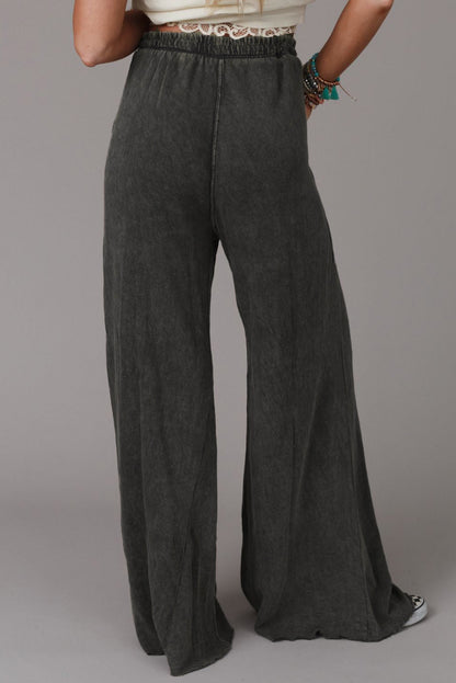 Gray Mineral Washed Drawstring Retro Wide Leg Pants