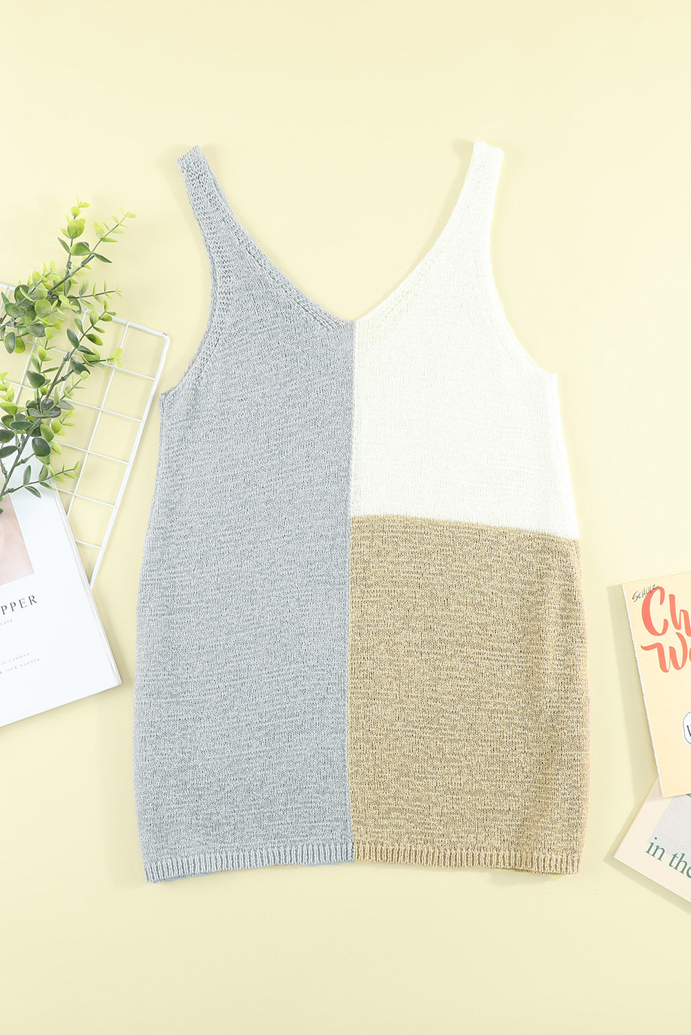 Gray Color Block Knitted Tank Top