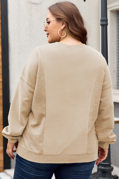 Apricot Loose Patchwork Crewneck Plus Size Sweatshirt