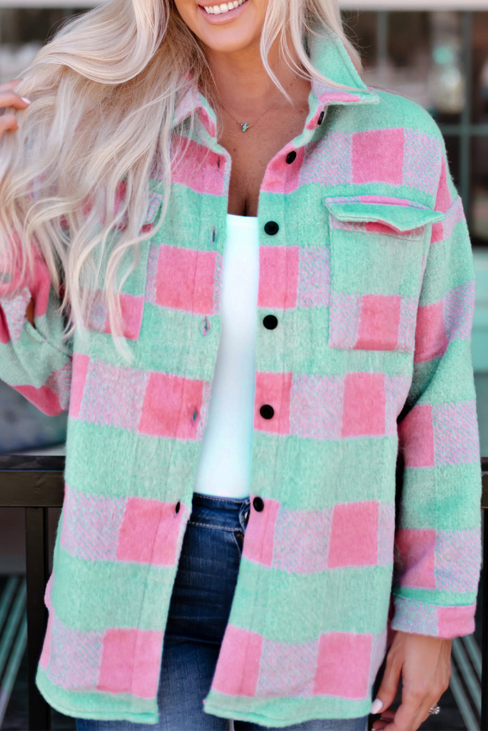 Pink Plaid Pattern Oversized Shacket