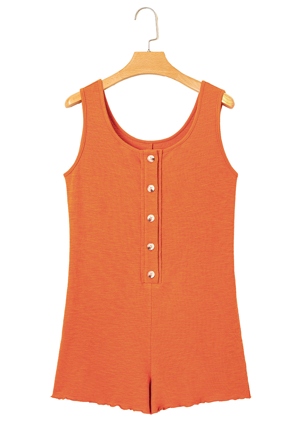 Grapefruit Orange U Neck Button Front Sleeveless Romper
