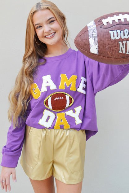 Tillandsia Purple GAME DAY Rugby Chenille Embroidered Pullover Sweatshirt