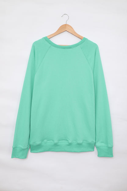 Green French Terry Cotton Blend Pullover Sweatshirt