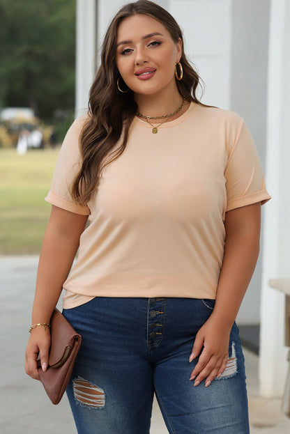 Khaki Casual Plain Crew Neck Tee