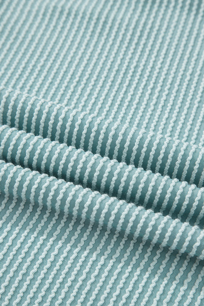 Canton Corded Knit Textured Patched Pocket Frilled Swing Mini Dress with Pockets