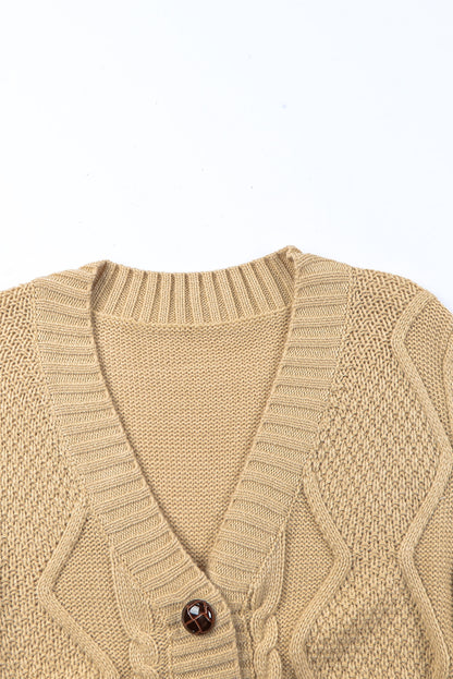 Beige Front Pockets Buttons Textured Cardigan