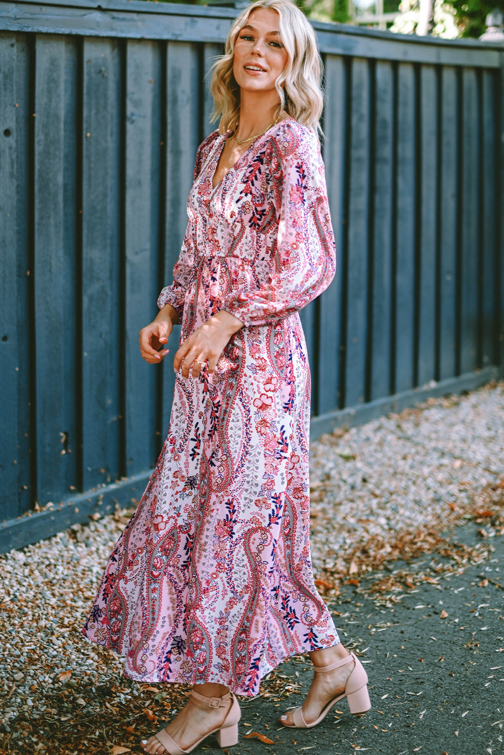 Multicolour Boho Paisley Print V Neck Empire Waist Maxi Dress