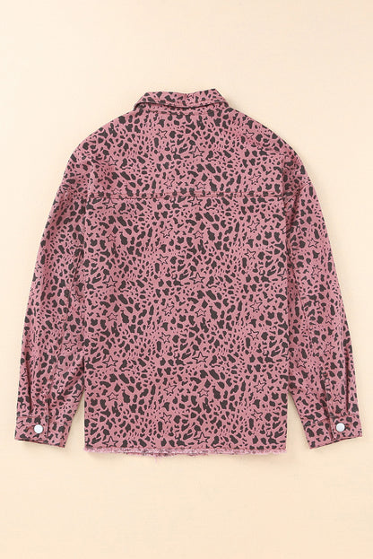 Pink Stars & Animal Spots Print Button Up Denim Shacket