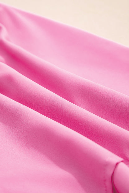 Bright Pink Crossed Waist Tiered Flowy Shorts