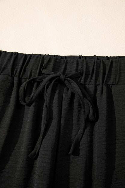 Black Buttoned Vest Drawstring Wide Leg Pants 2pcs Set