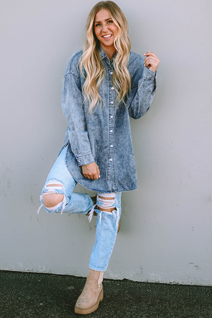 Sky Blue Vintage Washed Chest Pocket Denim Shirt