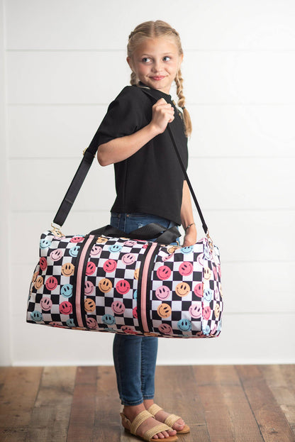 Kids Smiley Face Checkered Duffle Bag Travel Weekender