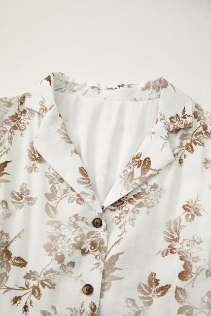 Khaki Floral Puff Sleeve V Neck Buttoned Front Maxi Dress