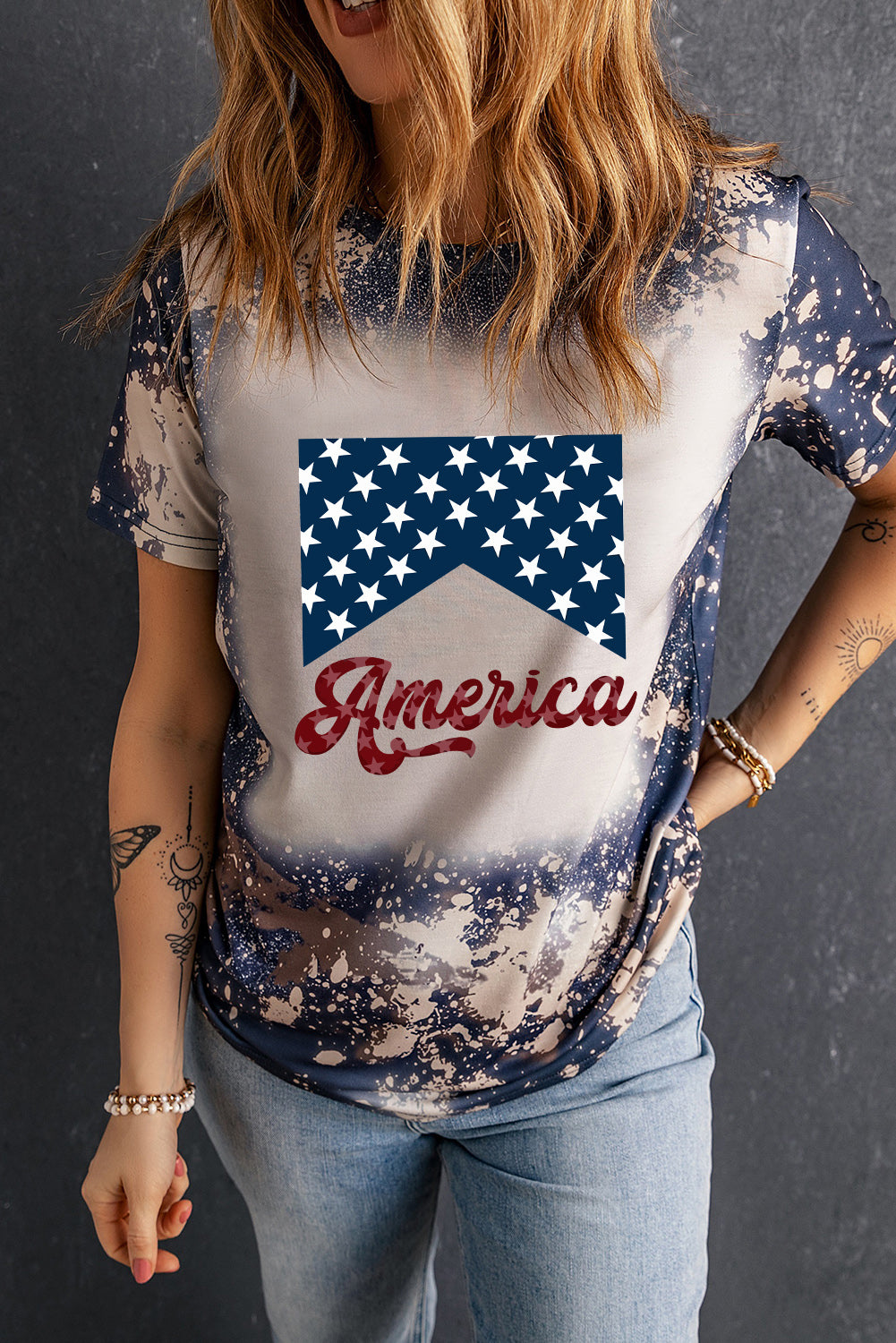 AMERICA Round Neck Short Sleeve T-Shirt