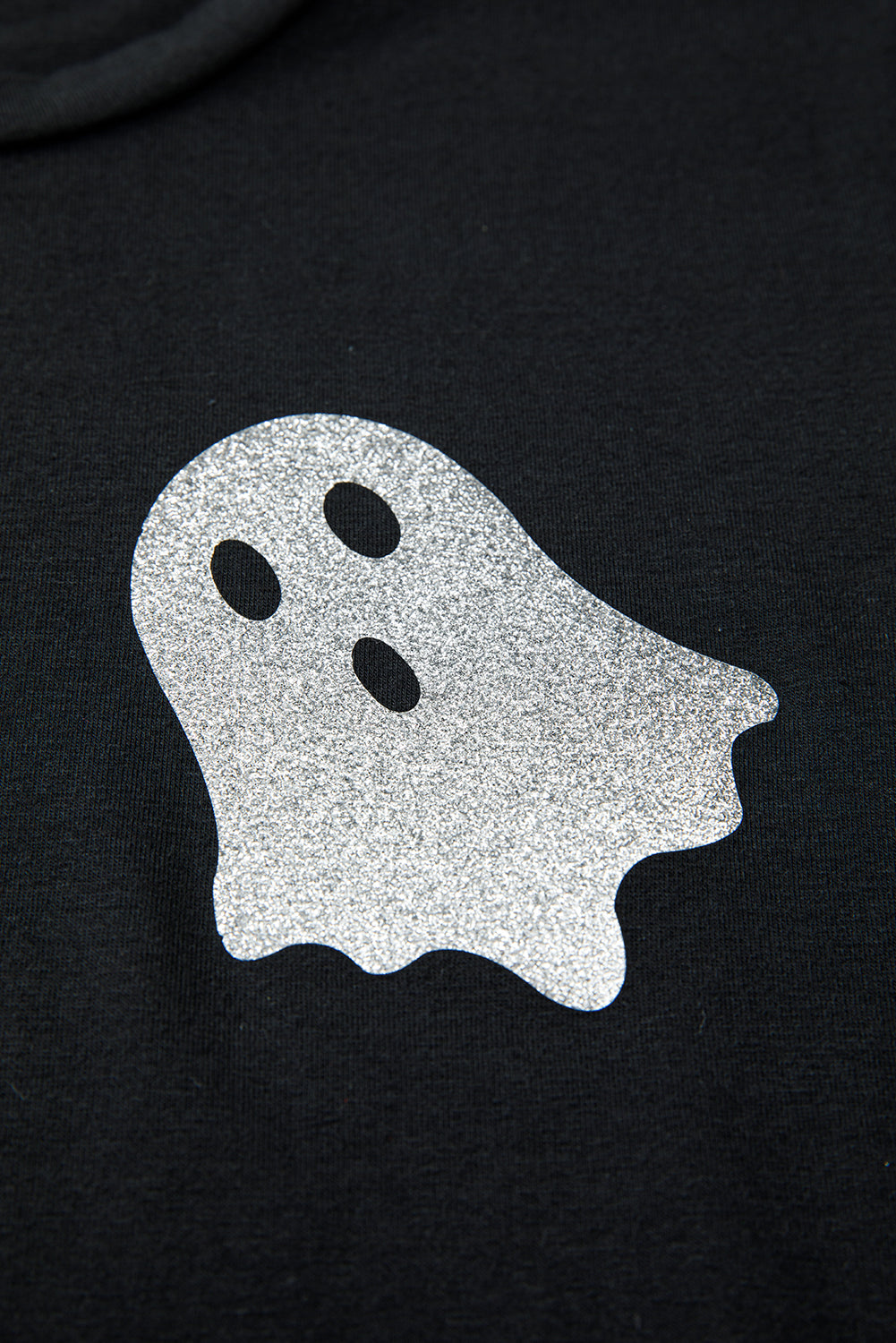 Black Glitter Ghost Pattern Crew Neck Halloween T Shirt