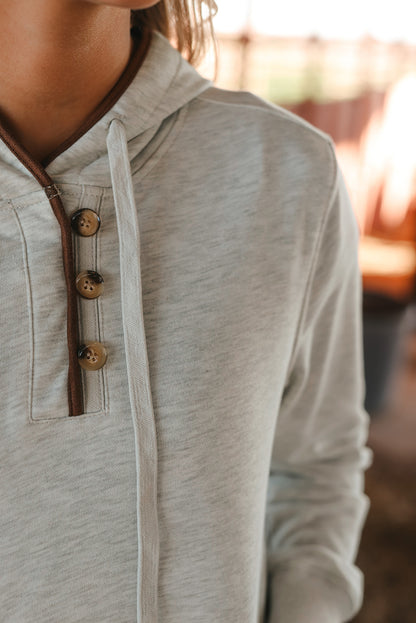 Beige Drawstring Kangaroo Pocket Henley Hoodie