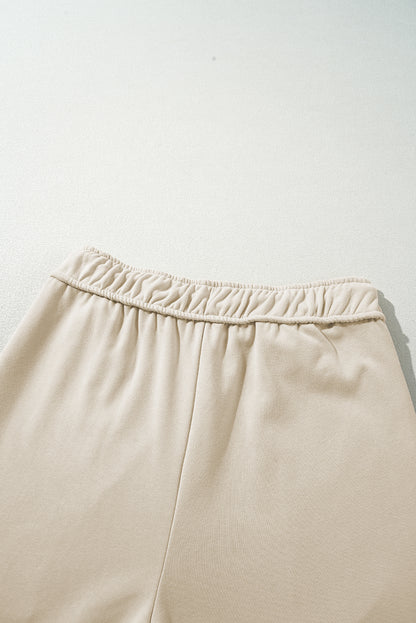 Apricot Loop Drawstring Casual Wide Leg Pants