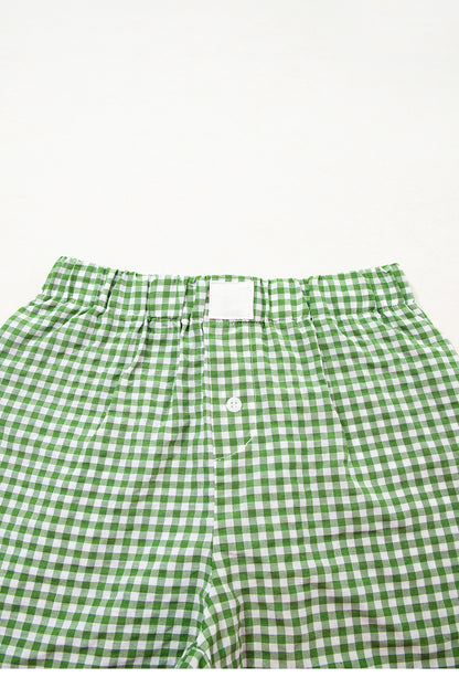 Fern Green Red Plaid Gingham Printed High Waist Shorts