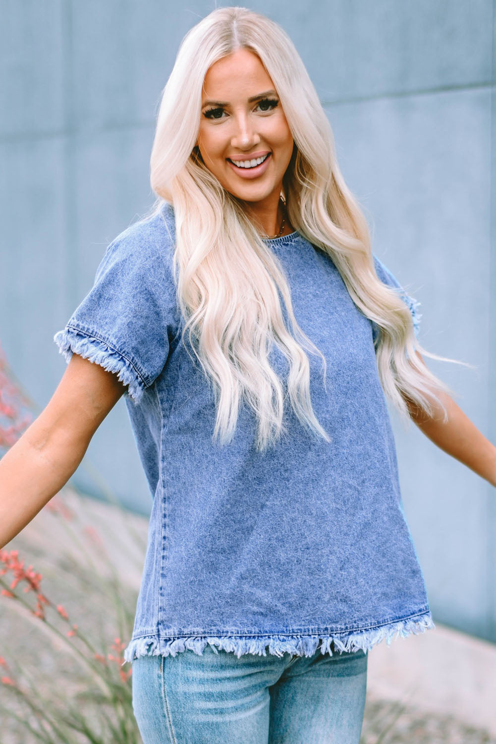 Sky Blue Raw Edge Denim Top