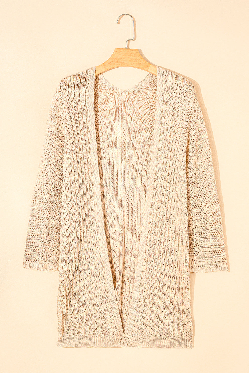 Khaki Hollow-out Bracelet Sleeve Knit Cardigan