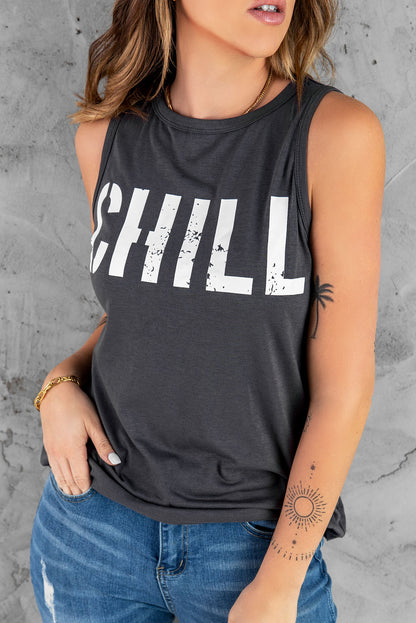 Gray CHILL Graphic Print Tank Top