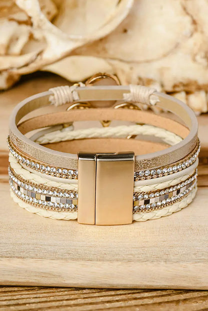 Beige Bohemian Heart Rhinestone Magnetic Buckle Bracelet