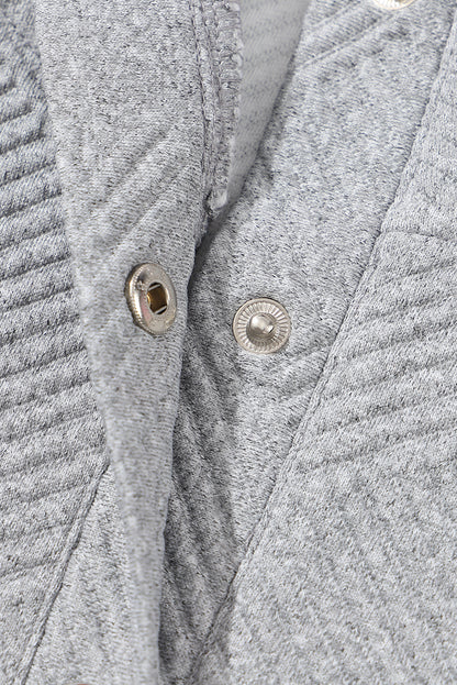 Light Grey Textured Knit Buttoned Kangaroo Pocket Sweatshirt