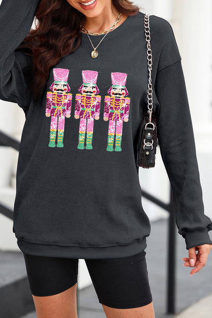 Sequin Nutcracker Round Neck Long Sleeve Sweatshirt