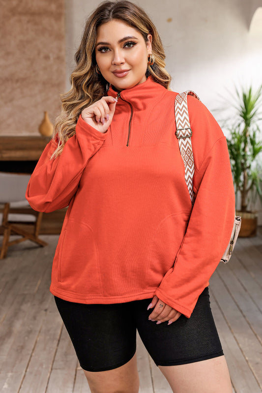 Plus Size Zip-Up Dropped Shoulder Sweatshirt