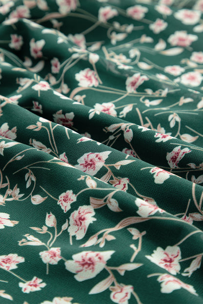 Green Smocked Square Neck Puff Short Sleeve Floral Mini Dress