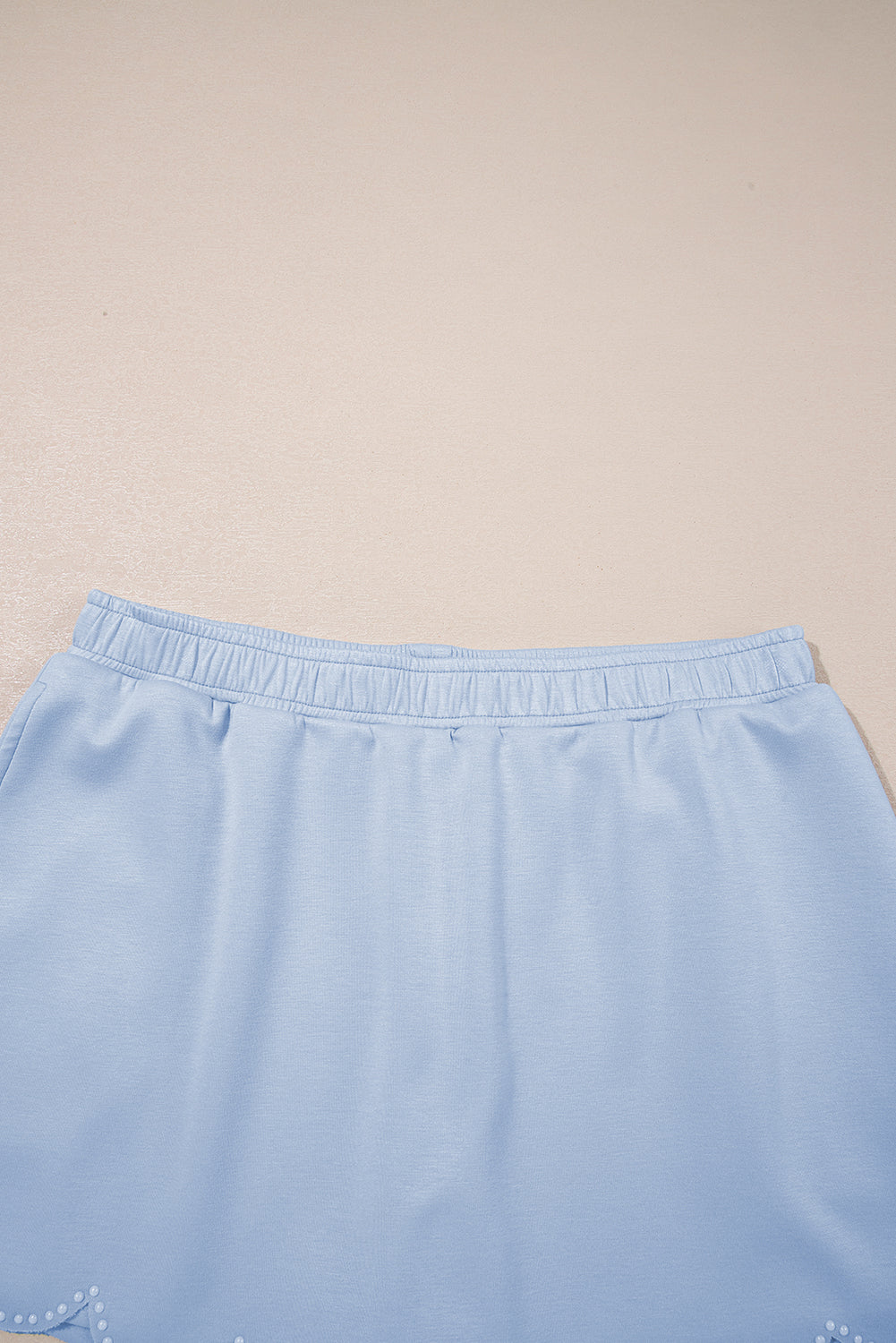 Beau Blue Puff Sleeve Pearl Embellished Scallop Trim Top 2 Piece Skort Set