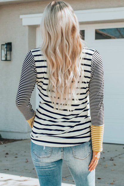 Long Sleeve Stripe Button Henley Top