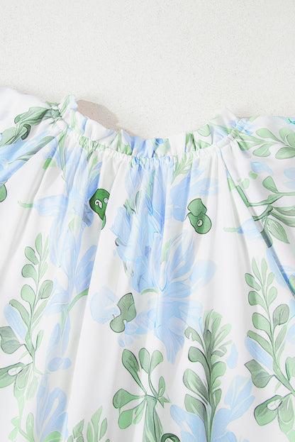 Sky Blue Floral Contrast Edge Layered Short Sleeve Mini Dress