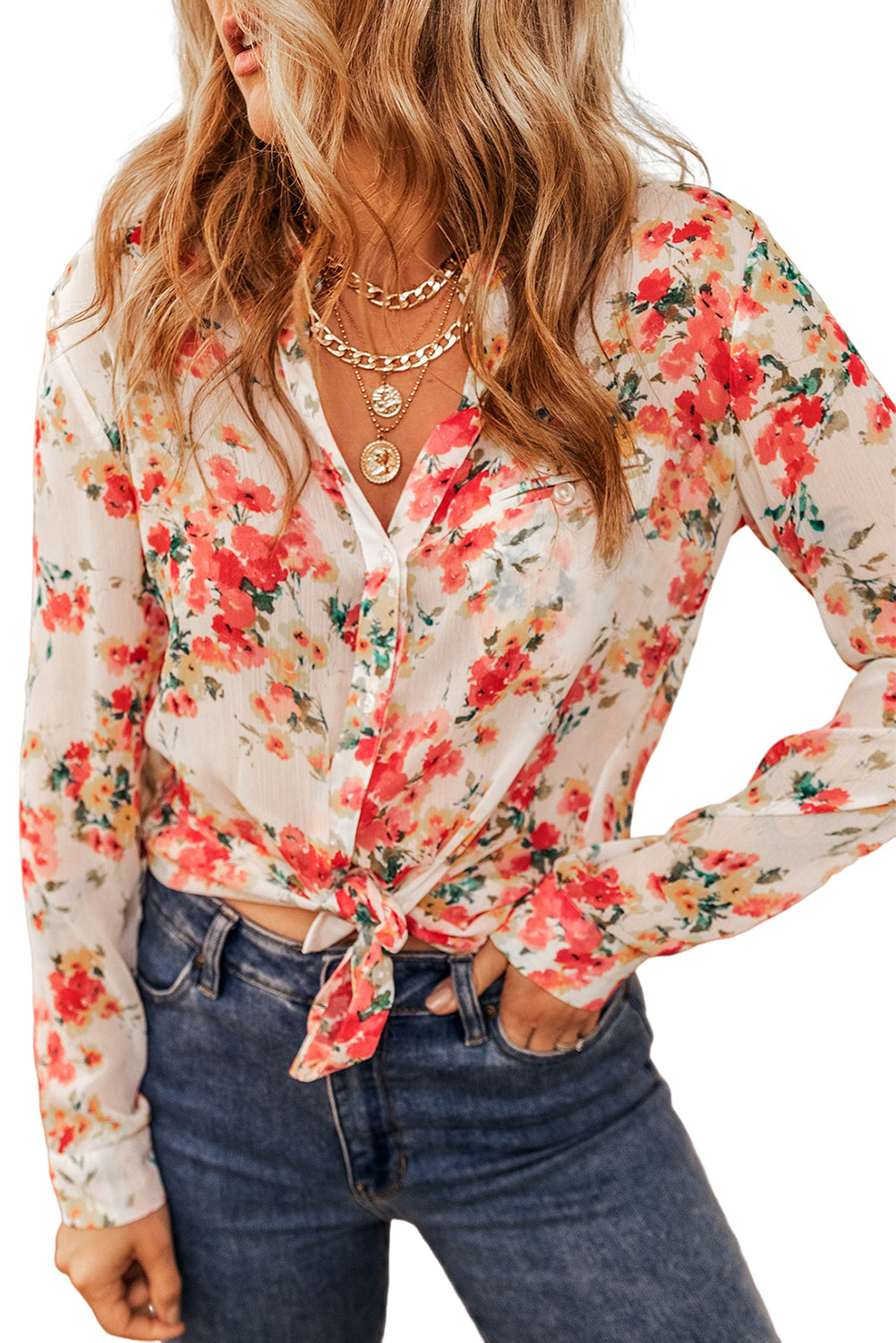 Vibrant Floral Print Chest Pocket Shirt