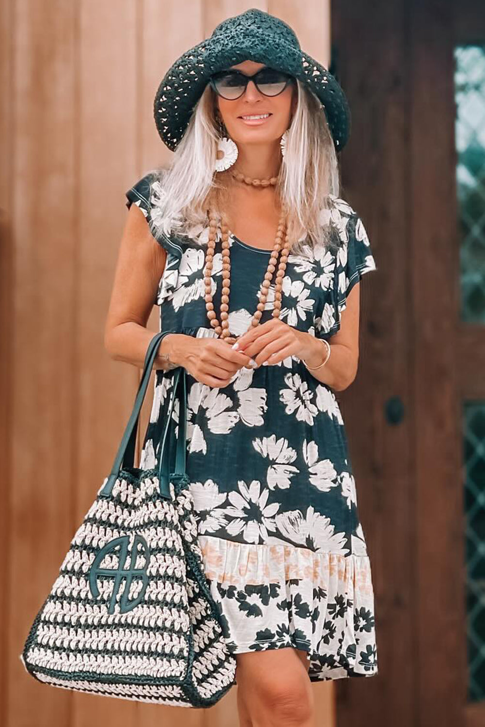 Floral Print Ruffle Sleeve Empire Waist Mini Dress