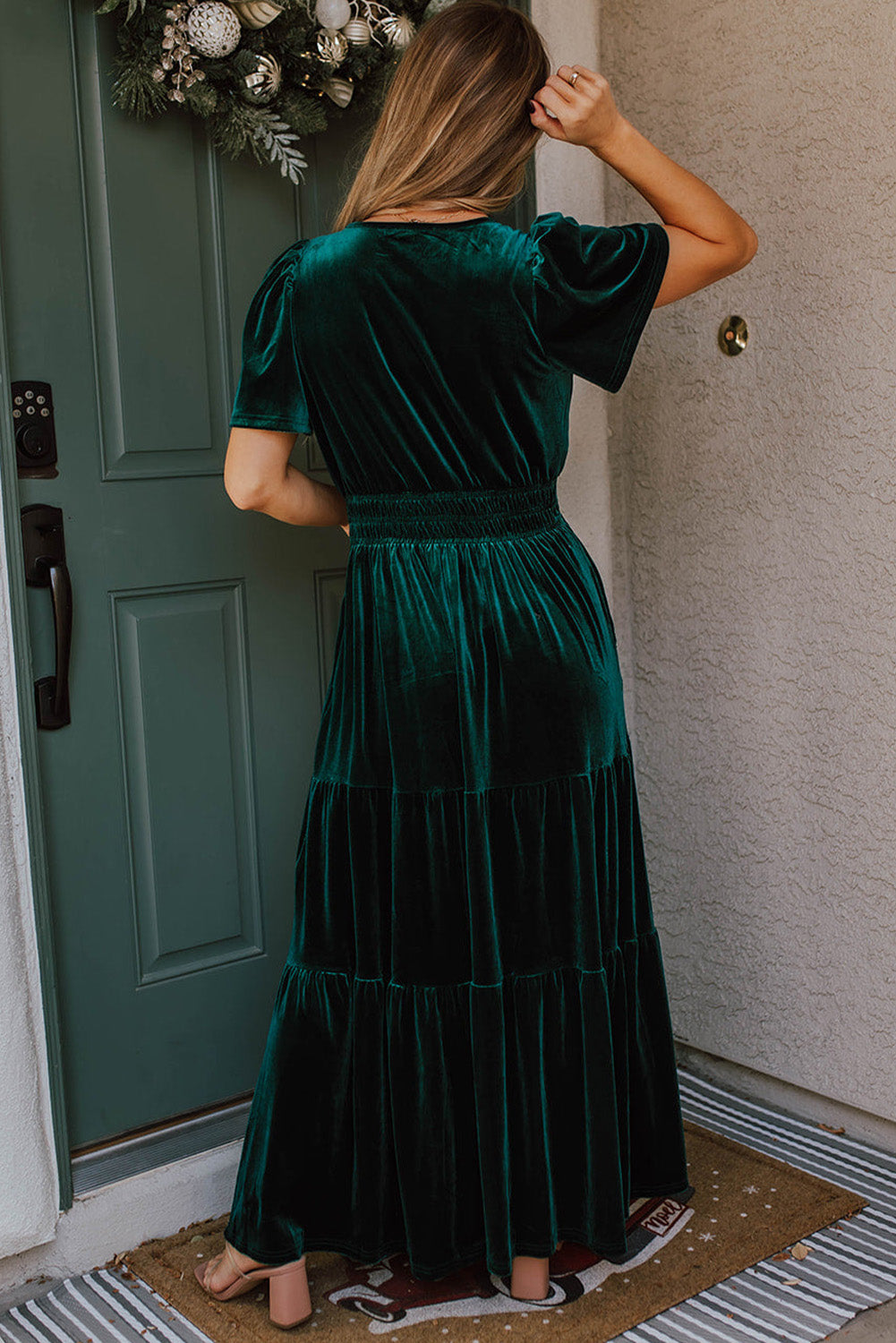 green velvet tiered dress Kandi Velvet Tiered Mini Dress