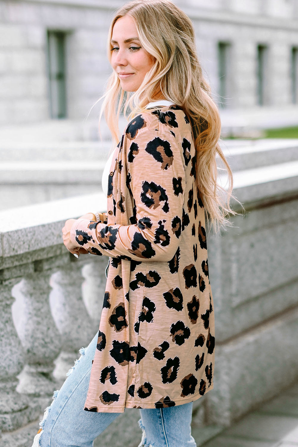 Leopard Printed Open Front Cardigan