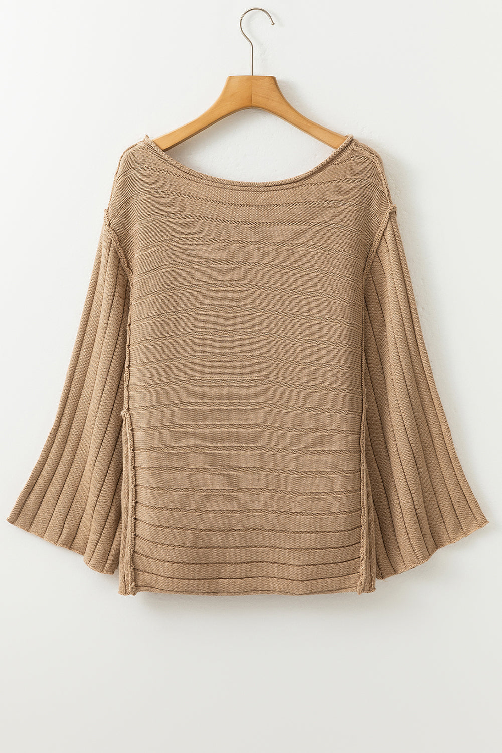 Brown Exposed Seam Ribbed Knit Dolman Top