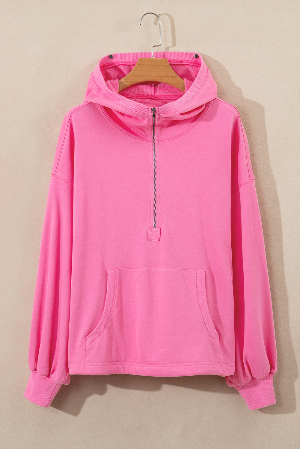 Bonbon Solid Kangaroo Pocket Half Zipper Oversized Hoodie