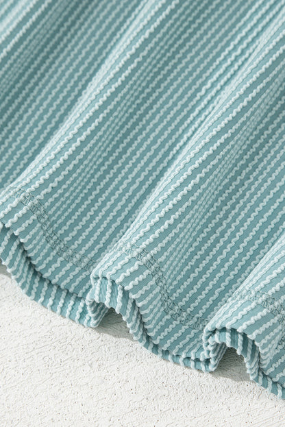 Canton Corded Knit Textured Patched Pocket Frilled Swing Mini Dress with Pockets