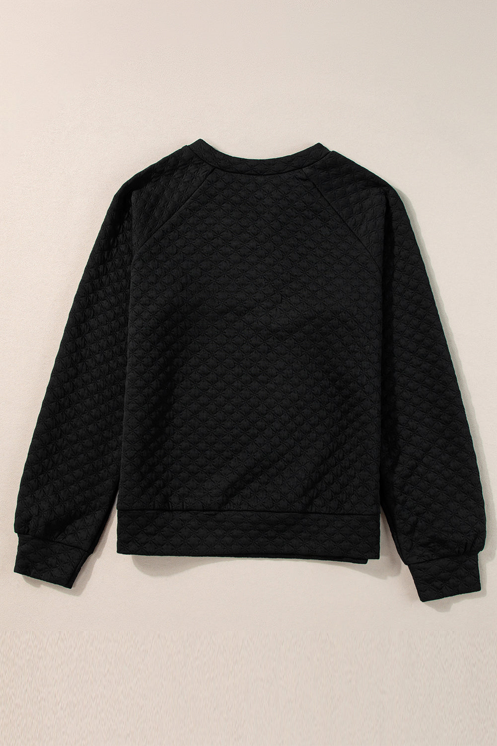 Black Split Neck Quilted Long Sleeve Top