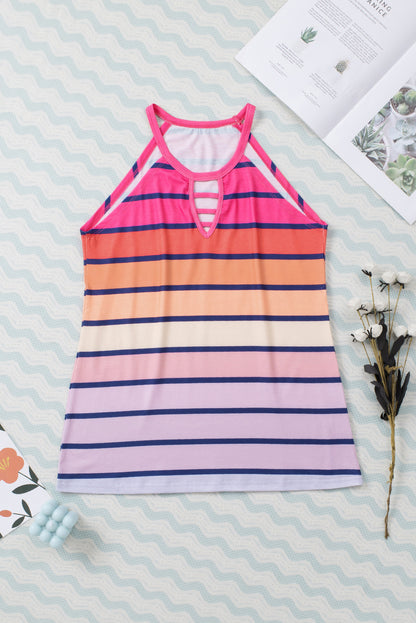 Multicolor Colorful Striped Hollow Out Camisole