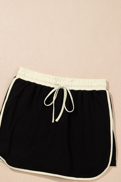 Black Colorblock Edge Drop Shoulder T Shirt and Skort 2Pcs Set