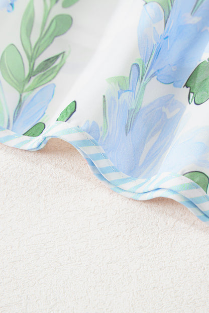 Sky Blue Floral Contrast Edge Layered Short Sleeve Mini Dress