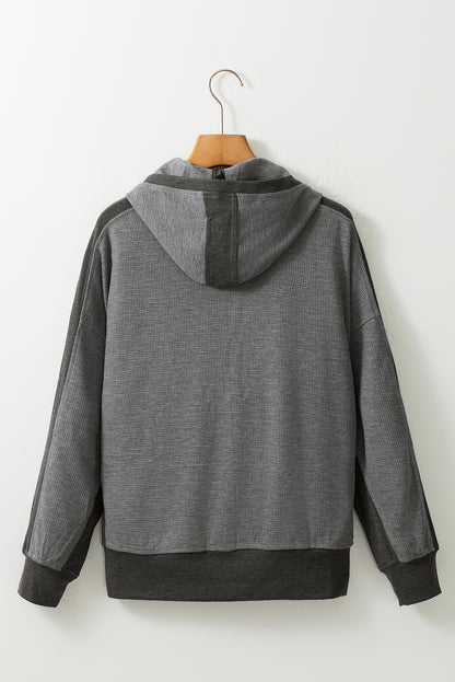 Gray Thermal Waffle Knit Full Zipper Hooded Jacket