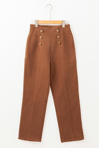 Chestnut Solid Color Double Breasted Straight Leg Pants