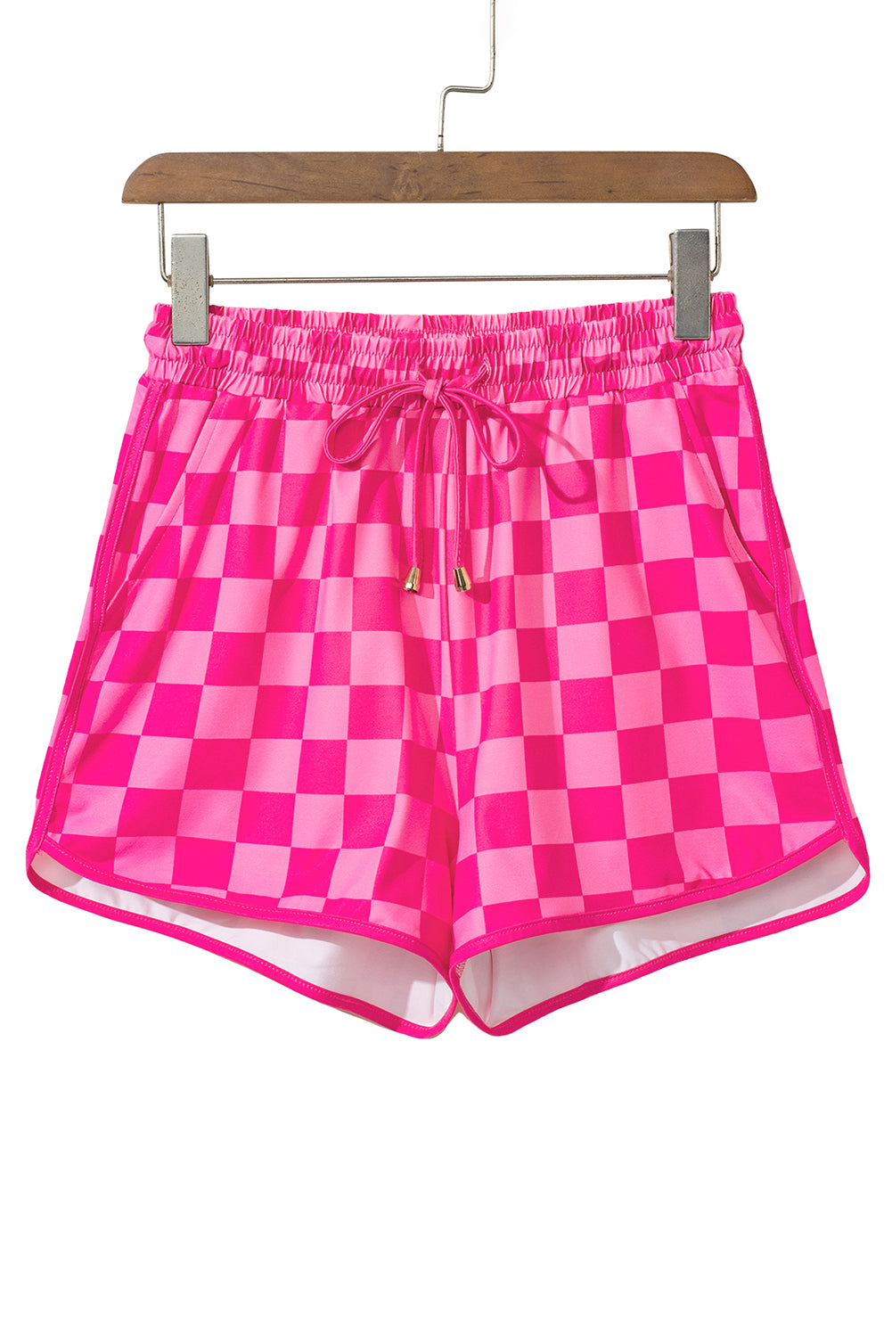 Rose Checkered Drawstring Elastic Waist Casual Shorts