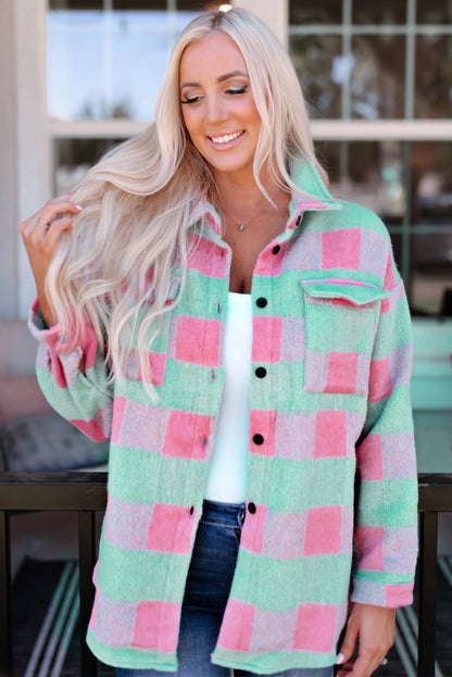 Pink Plaid Pattern Oversized Shacket